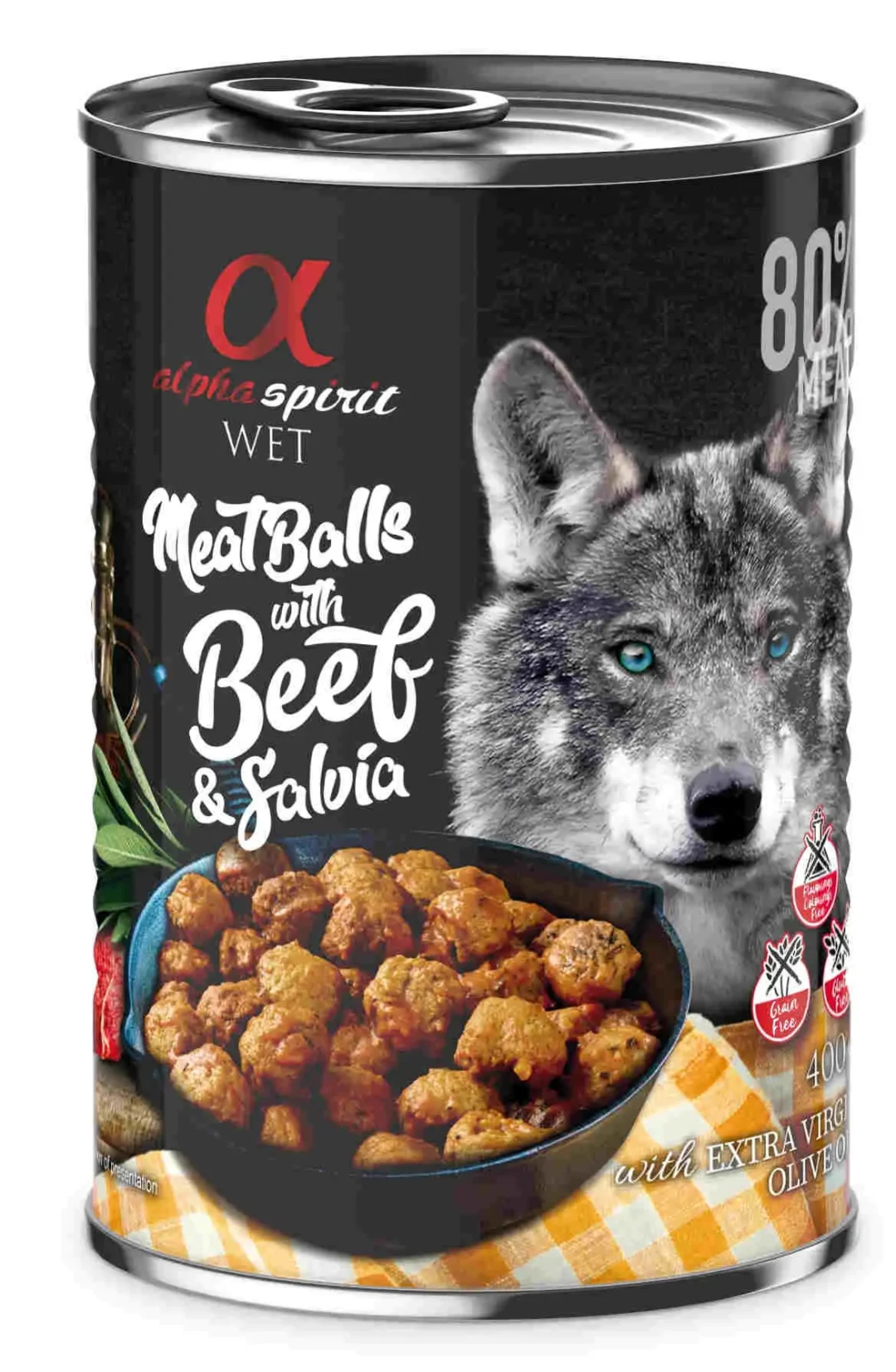 ALPHA SPIRIT CANINE ALBONDIGAS BUEY SALVIA CAJA 6X400GR